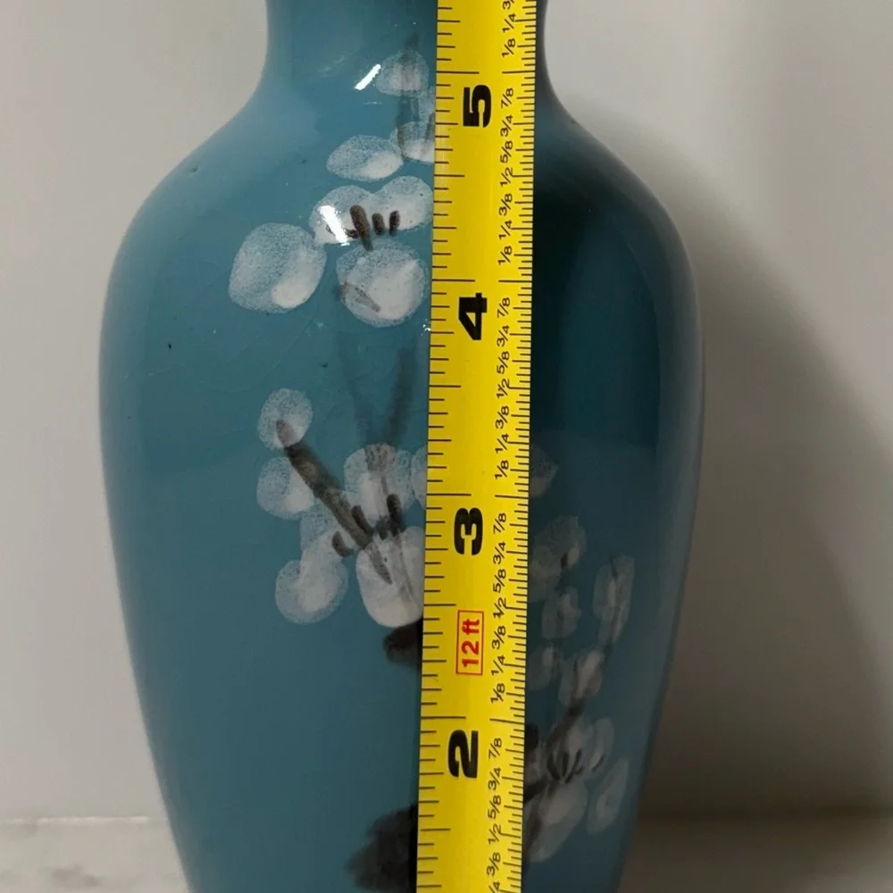 Vintage Turquoise Floral Ceramic Vase - Blue Decorative Home Accent